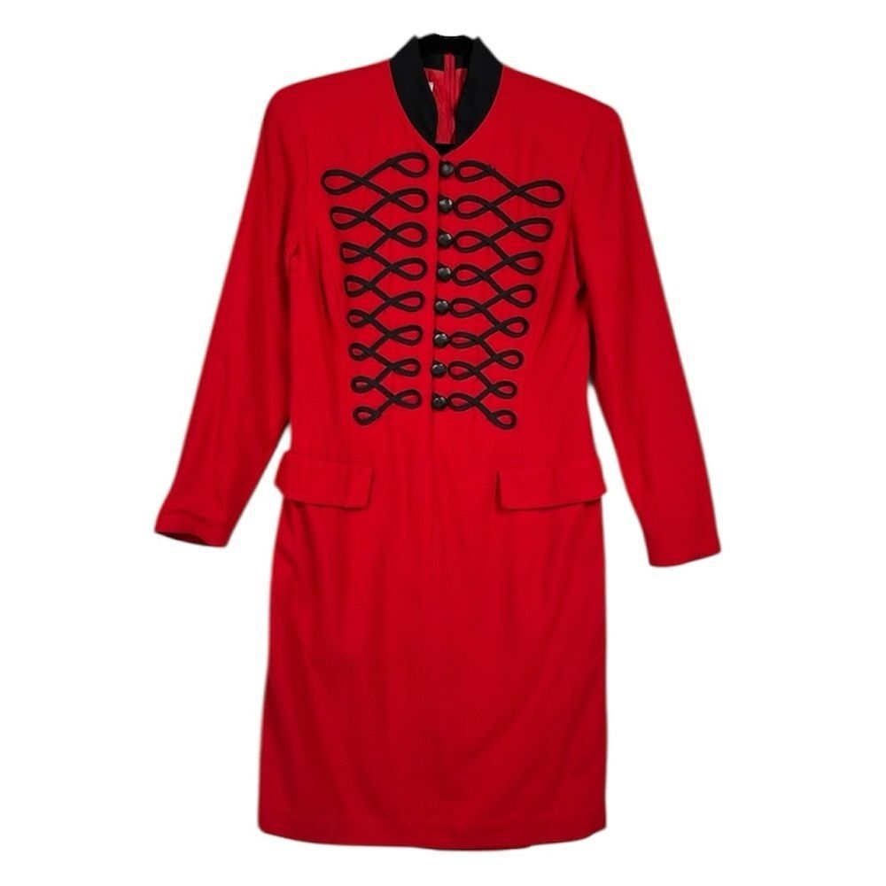Vtg N.R.1 Neiman Marcus Wool Crepe Braided Military Marching Style Dress Sz 4
